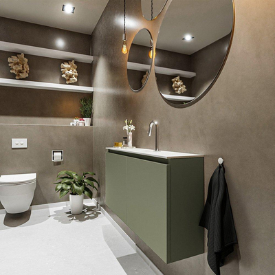 MONDIAZ TURE Kit lave-mains - 100x23x50cm - 1 trou de robinet - 2 portes - armée mate - Lavabo central - Acrylique Blanc