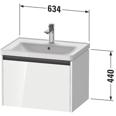 Duravit ketho 2 meuble sous lavabo avec 1 tiroir 63.4x45.5x44cm avec poignée anthracite blanc brillant