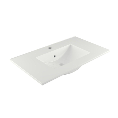 Saniclass Vygo Meubelwastafel - 81x2x46cm - overloop - 1 wasbak - 1 kraangat - keramiek - glans wit