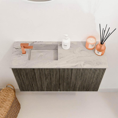Mondiaz JOYA-DLUX 70cm meuble de salle de bains - couleur Shadow - Vasque FAYE position Gauche 1 trou de robinet couleur Glace.