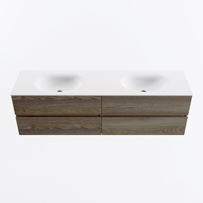 Mondiaz Vica ensemble de meuble de salle de bain - 170cm - meuble sous-vasque marron foncé gris - 4 tiroirs - lavabo lune double - 2 trous de robinet - version haute de 60cm - talc