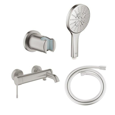 GROHE Essence New robinet bain/douche avec ensemble douchette à main 3 jets et flexible supersteel