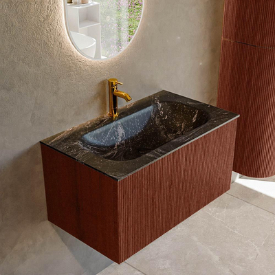 Mondiaz KURVE-DLUX Badkamermeubelset - 80x46x40cm - 1 lade - wastafel solid surface - midden - 1 kraangat - Ruby