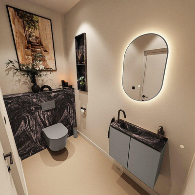 MONDIAZ TURE-DLUX 60cm toiletmeubel Smoke. EDEN wastafel Lava positie links. Met 1 kraangat.
