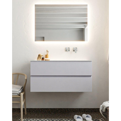 Mondiaz VICA ensemble de meuble de salle de bain - 100cm - meuble sous-vasque cale - 2 tiroirs - lavabo cloud droite - sans trou de robinet - miroir LED - version XL 60cm haut