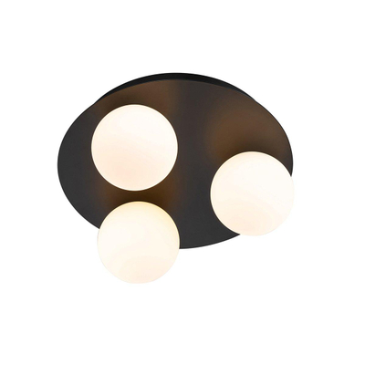 QAZQA Cederic badkamer plafondlamp - 23x23x10.3cm - 3 lichts - rond - mat zwart