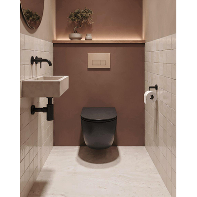 QeramiQ Dely Ensemble toilette - réservoir encastré Qeramiq Flush - abattant 35mm - plaque de commande taupe en plastique - boutons rectangulaires - noir mat