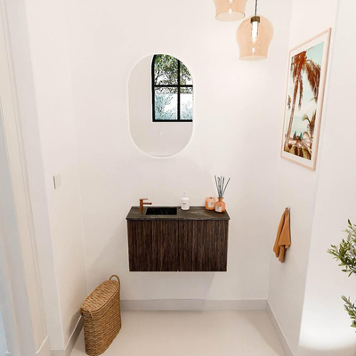 Mondiaz JOYA-DLUX 70cm toiletmeubel - kleur Walnut - Wastafel FAYE positie Links 1 kraangat kleur Lava.