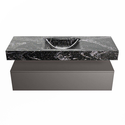 Mondiaz ALAN-DLUX Ensemble de meuble - 130cm - meuble Dark grey mat - 1 tiroir - Lavabo Cloud Lava suspendu - vasque Centre - 0 trous de robinet