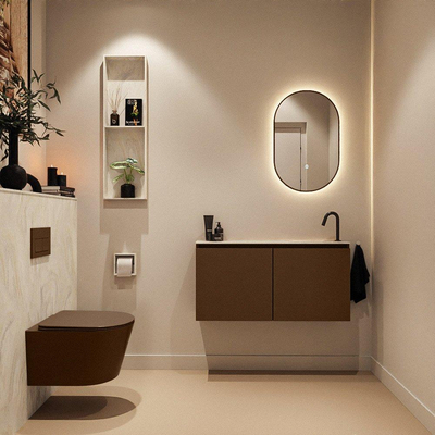 MONDIAZ TURE-DLUX Meuble toilette - 100cm - Rust - EDEN - vasque Ostra - position droite - 1 trou de robinet