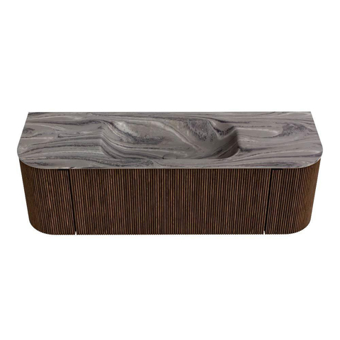 MONDIAZ KURVE-DLUX Meuble de salle de bains 140cm arrondi gauche + droite couleur Walnut avec 1 tiroir et 2 portes. Lavabo BIG SMALL central 1 trou de robinet Sombra. SW1433661