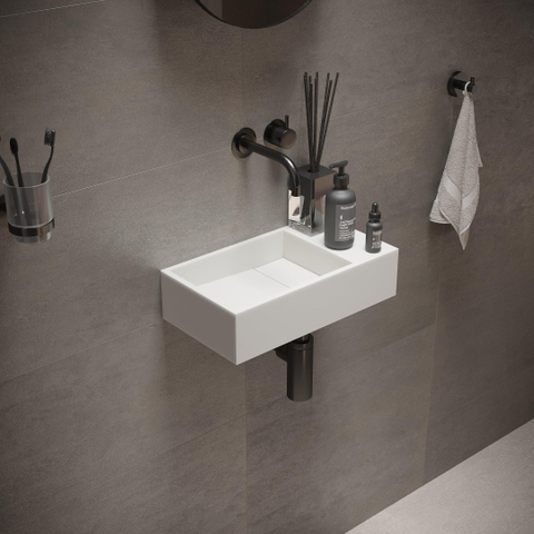 Ideavit Solidcube Fontein 40x22x10cm 0 kraangaten Solid surface mat wit OUTLETSTORE STORE42937