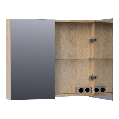 Saniclass Plain Spiegelkast - 80x70x15cm - 2 links/rechtsdraaiende spiegeldeuren - MFC - legno calore SW393108
