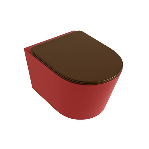 Mondiaz LAVIE hangtoilet – spoelrandloos – 36 x 53 cm – met softclose zitting – Fire (rood), zitting Rust (bruin) SW1208699