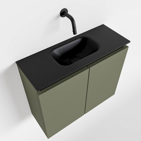 MONDIAZ TURE Toiletmeubel 60x23x50cm met 0 kraangaten 2 deuren army mat Wastafel Eden midden Solid Surface Zwart SW475325