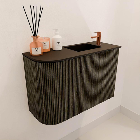 Mondiaz JOYA 61.6cm meuble de salle de bains - arrondi gauche couleur Shadow - Vasque FAYE position Droite 1 trou de robinet couleur Urban. SW1421507