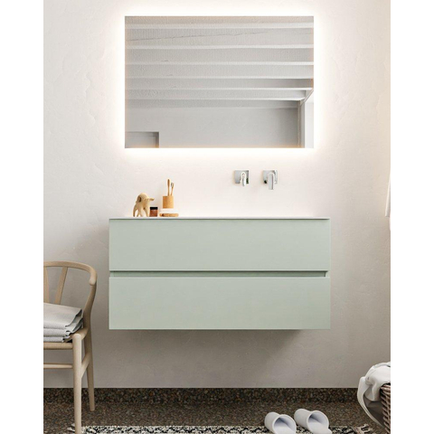 MONDIAZ VICA Ensemble de meuble salle de bain - 100cm - 2 tiroirs - lavabo Cloud droit - 0 trous de robinet - solid surface grise SW410812