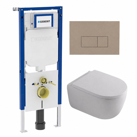 QeramiQ Dely Swirl Toiletset - 36.3x51.7cm - Geberit UP720 Duofix Sigma inbouwreservoir - 35mm zitting - bedieningsplaat taupe - rechthoekige knoppen - mat wit SW1413193