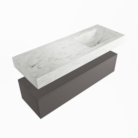 Mondiaz ALAN-DLUX Ensemble de meuble - 130cm - meuble Dark grey mat - 1 tiroir - Lavabo Cloud Opalo suspendu - vasque Droite - 0 trous de robinet SW806494