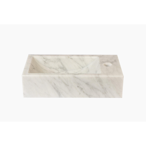 Saniclass Chaci Ensemble de lavabo - 40x65cm - 1 porte - 1 trou de robinet - droite - lavabo pierre naturelle marbre - blanc mat SW1482361