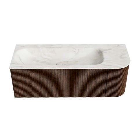 MONDIAZ KURVE-DLUX Meuble de salle de bains 125 cm avec module 25 R couleur Walnut avec 1 tiroir et 1 porte. Lavabo BIG MEDIUM gauche 1 trou de robinet couleur Ostra. SW1137864