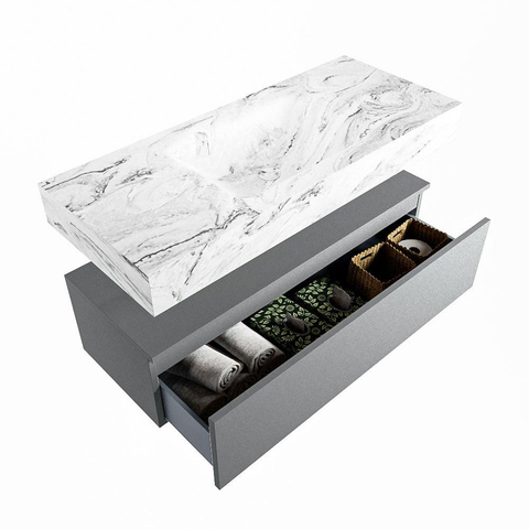 Mondiaz ALAN-DLUX Ensemble de meuble - 110cm - meuble Plata mat - 1 tiroir - Lavabo Cloud Glace suspendu - vasque Centre - 1 trou de robinet SW805883