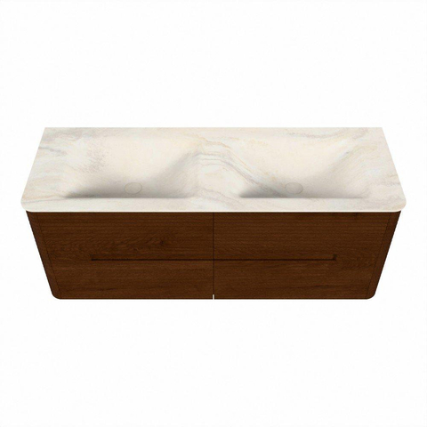 Mondiaz CIRO-DLUX Badkamermeubelset - 130x45x50cm - Solid surface wastafel Ostra - 2 wasbak Dubbel - zonder kraangaten - 4 lades - Ruby SW1531885