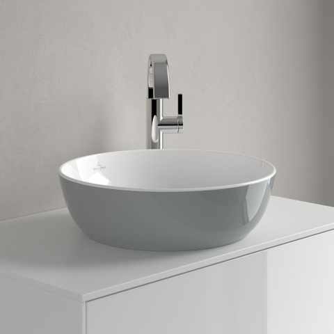 Villeroy & Boch Artis opzetwastafel - 43x43cm - zonder kraangat - zonder overloop CeramicPlus - French Linen (glans grijs) SW68816
