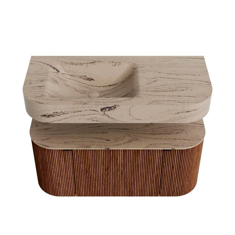 MONDIAZ THOR-DLUX 100cm meuble de salle de bains arrondi gauche + droite couleur Ruby avec 1 tiroir et 2 portes. Vasque suspendue CLOUD Gauche 1 trou de robinet couleur Arena. SW1467460