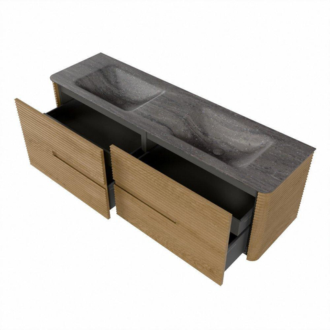 Mondiaz CIRO-DLUX Ensemble de meubles de salle de bains - 160x45x50cm - Plan vasque solid surface Oza - 2 lavabos double - 2 trous de robinetterie - 4 tiroirs - Chêne SW1531134