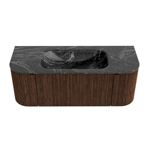 MONDIAZ KURVE-DLUX 120cm badmeubel met module 25 Len R kleur Walnut met 1 lade en 2 deuren. Wastafel BIG SMALL midden 1 kraangat kleur Lava. SW1137239
