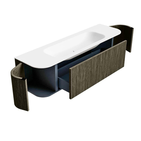 Mondiaz KURVE Ensemble de meubles de salle de bains - 160x46x40cm - 1 tiroir - 2 portes - vasque solid surface - centre - sans trou de robinet - Shadow SW1414142