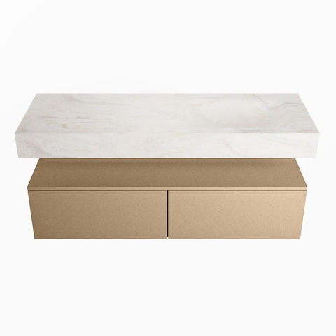 Mondiaz ALAN-DLUX Ensemble de meuble - 130cm - meuble - Oro mat - 2 tiroirs - Lavabo Cloud Ostra suspendu - vasque droite - 1 trou de robinet - Beige SW807775
