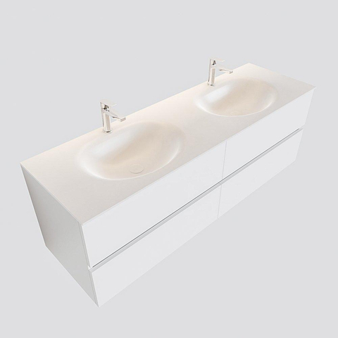 Mondiaz VICA Meuble Talc avec 4 tiroirs 150x50x45cm vasque lavabo Moon double 2 trous de robinet SW409898