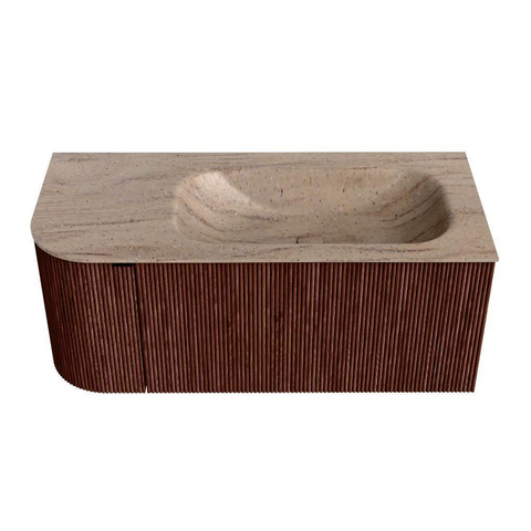 MONDIAZ KURVE-DLUX Meuble de salle de bains 105cm arrondi à gauche couleur Ruby avec 1 tiroir et 1 porte. Lavabo BIG SMALL à droite 1 trou de robinet Saba. SW1433454