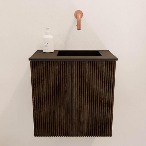 Mondiaz JOYA 40cm meuble de toilette - couleur Walnut - Vasque FAYE position Droite Sans trou de robinet couleur Urban. SW1421337