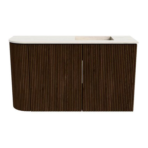 Mondiaz JOYA-DLUX 71.6cm toiletmeubel - ronding links kleur Walnut - Wastafel FAYE positie Rechts 1 kraangat kleur Meli. SW1424434