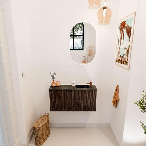 Mondiaz JOYA-DLUX 80cm meuble de salle de bains - couleur Walnut - Vasque FAYE position Droite 1 trou de robinet couleur Lava. SW1422503
