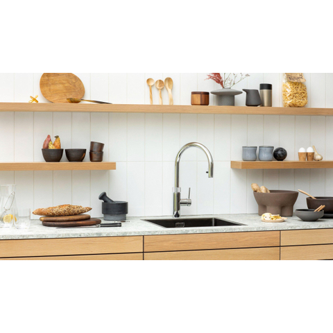 Quooker Flex Round kokendwaterkraan - draaibare & uittrekbare uitloop - Combi incl. Cube reservoir - Warm / kokend / bruisend / gefilterd water - chroom SW299725