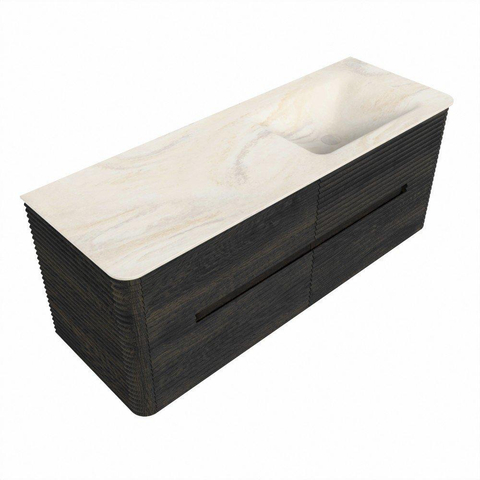 Mondiaz CIRO-DLUX Badkamermeubelset - 130x45x50cm - Solid surface wastafel Ostra - 1 wasbak Rechts - zonder kraangaten - 4 lades - Shadow SW1532467