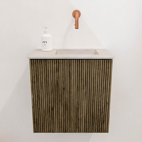 Mondiaz JOYA-DLUX 40cm toiletmeubel - kleur Dusk - Wastafel FAYE positie Rechts Zonder kraangat kleur Ostra. SW1423369