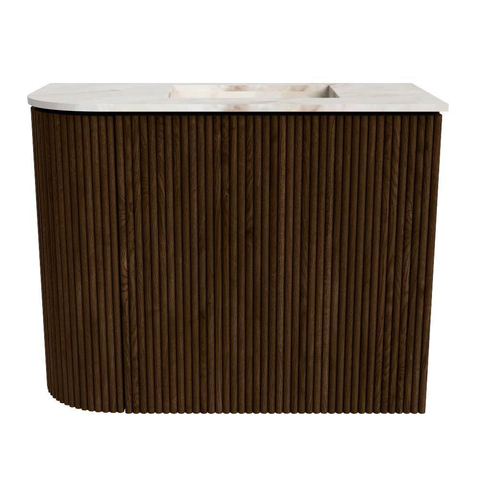 Mondiaz JOYA-DLUX 51.6cm toiletmeubel - ronding links kleur Walnut - Wastafel FAYE positie Rechts 1 kraangat kleur Frappe. SW1422339
