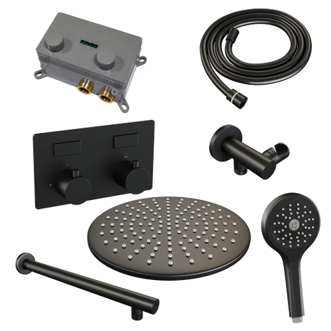 BRAUER Black Edition inbouw regendoucheset – Ø30 cm hoofddouche – 39.4 cm rechte wandarm – ronde handdouche – met omstel SW925425