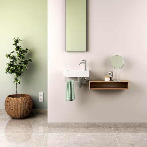 Clou Flush 3 lave-mains 36x18cm trou de robinet à droite avec porte-serviettes Marbre minéral blanc brillant SW102675
