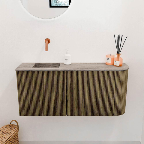 Mondiaz JOYA-DLUX 91.6cm toiletmeubel - ronding rechts kleur Dusk - Wastafel FAYE positie Links Zonder kraangat kleur Oza. SW1426011