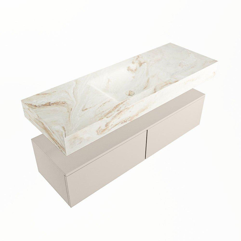 Mondiaz ALAN-DLUX Ensemble de meuble - 130cm - meuble Linen mat - 2 tiroirs - Lavabo Cloud Frappe suspendu - vasque Centre - 0 trous de robinet SW804708