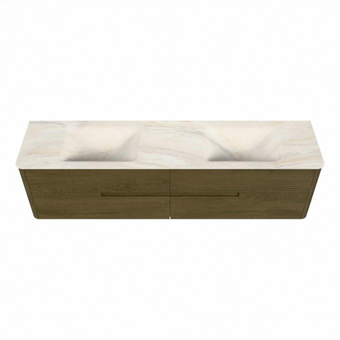 Mondiaz CIRO-DLUX Ensemble de meubles de salle de bains - 190x45x50cm - Plan vasque Solid Surface Ostra - 2 vasques double - sans trous de robinetterie - 4 tiroirs - Dusk SW1533459