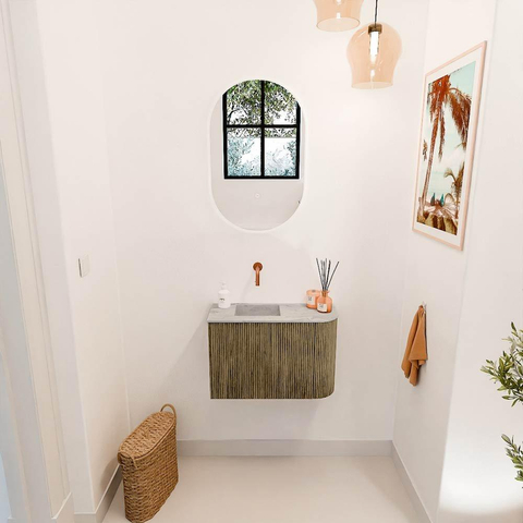 Mondiaz JOYA-DLUX 61.6cm toiletmeubel - ronding rechts kleur Dusk - Wastafel FAYE positie Links Zonder kraangat kleur Glace. SW1423180