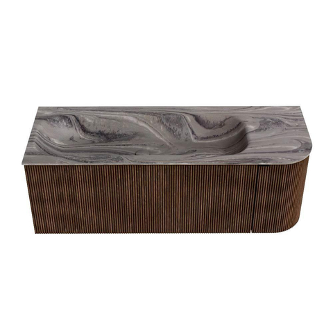 MONDIAZ KURVE-DLUX 125cm meuble de salle de bains arrondi Droite couleur Walnut avec 1 tiroir et 1 porte. Lavabo BIG MEDIUM Gauche sans trou de robinet Sombra. SW1433668