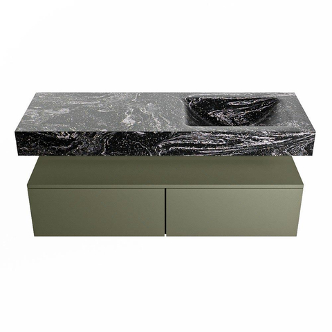 Mondiaz ALAN-DLUX Ensemble de meuble - 130cm - meuble Army mat - 2 tiroirs - Lavabo Cloud Lava suspendu - vasque Droite - 0 trous de robinet SW808592